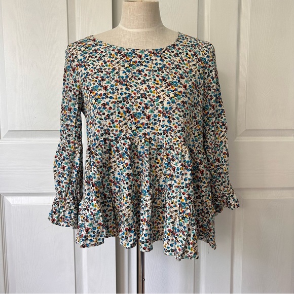 Janice and Delancey Floral Ditzy Babydoll Top M - Picture 1 of 4